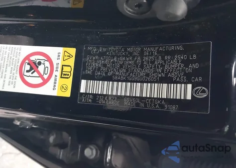 2016 Lexus Es 350 from USA, damaged, VIN 58ABK1GG9GU026051